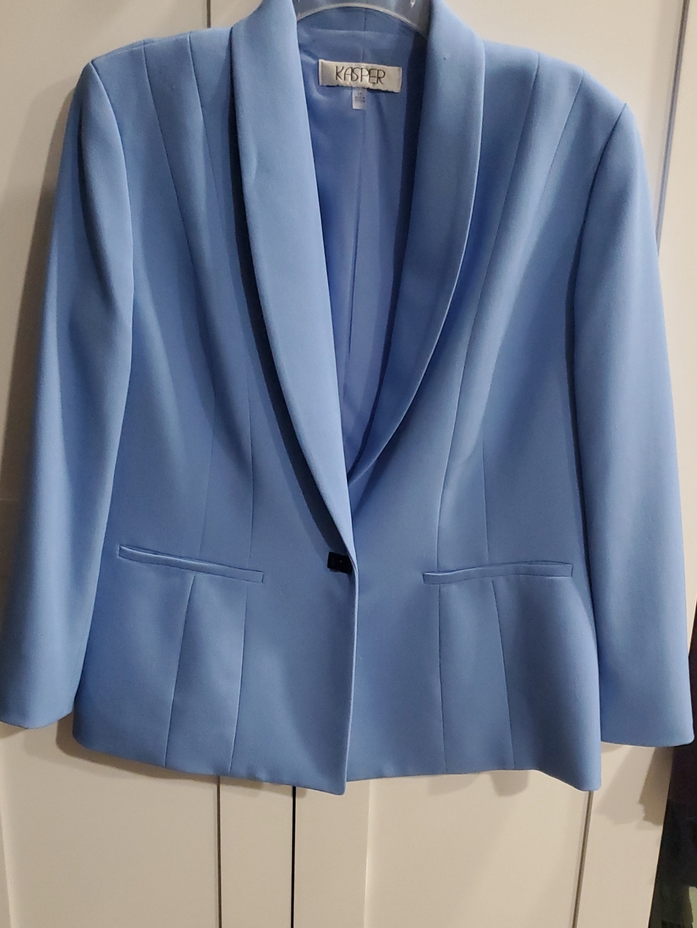 Kasper Powder Blue Single-Button Shawl Collar Blazer